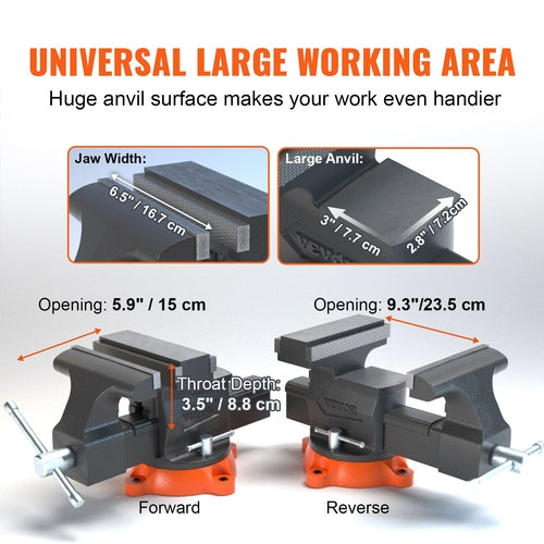 Bench Vise, 16.5 cm Jaw Width 16.5 cm Forward & 23.6 cm Reverse